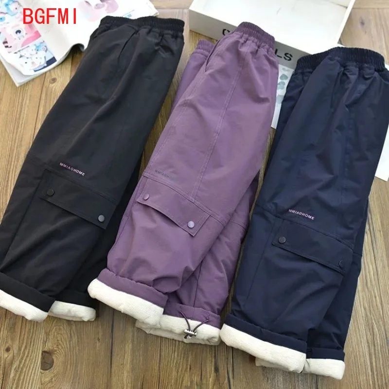 Children's Autumn Soft Shell Assault Pants, Girls' Windproof Warm Cotton Pants Boys' Plush Skiing Cargo Sports Pants for Winter