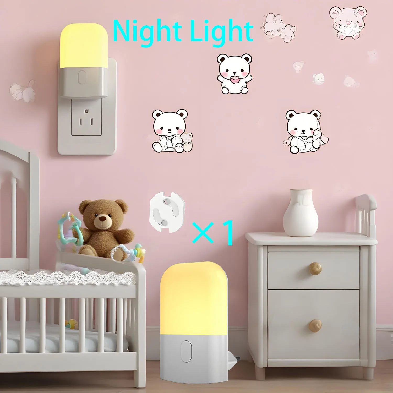 

1pc/2pcs Warm White LED Night light, Adjustable Brightness for Bedroom, Bathroom, Kitchen, Hallway