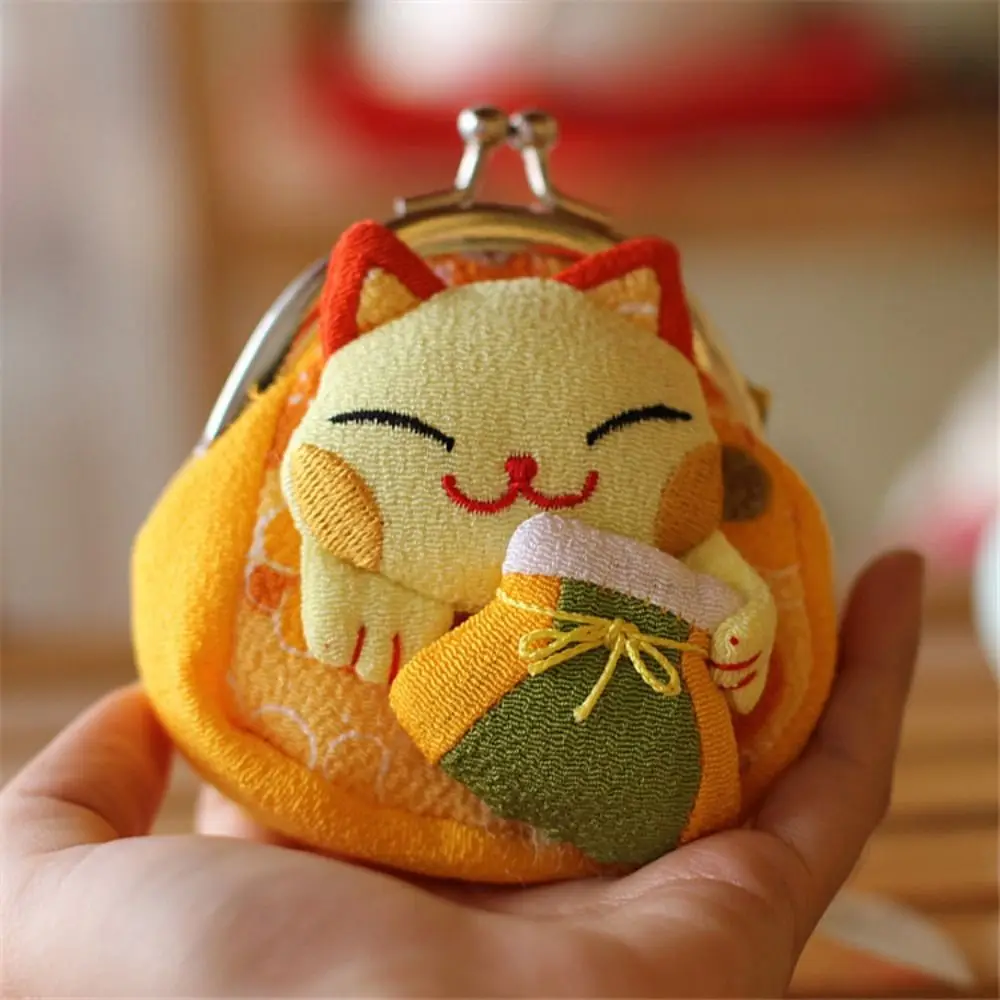 Cute Children\'s Purse Handmade Flower Printing Japanese Lucky Cat Coin Purse Girl Travel Outdoor Fashion Design Birthday Gift