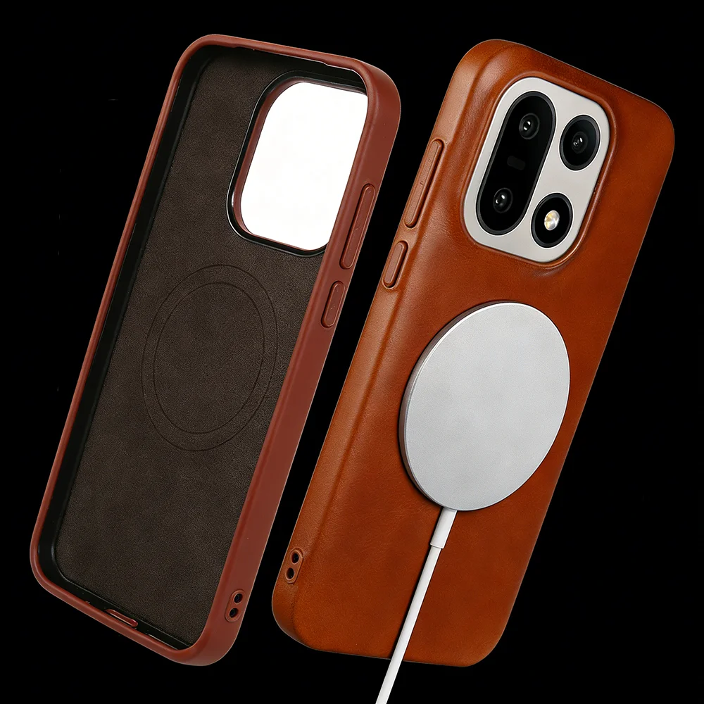 

Phone Case For OnePlus 15 13S 13T 13 7T 9RT 10 Pro Nord N100 CE3 Ace5 Pro Genuine Leather Case For Magsafe Magnetic Back Cover
