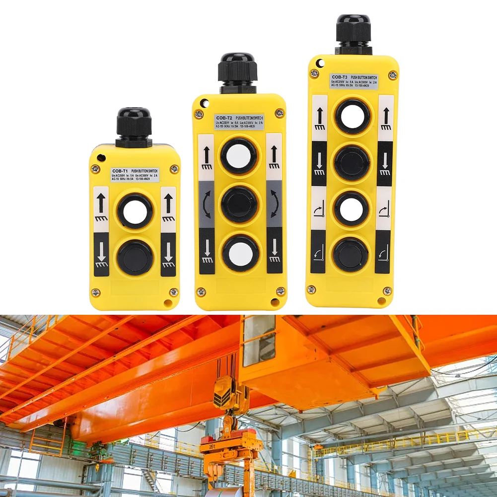 COB-T1 T2 T3 Push Button Switch 2A IP68 Waterproof For Yellow ABS Box For Industrial Overhead For Crane Electric Hoist Lifting