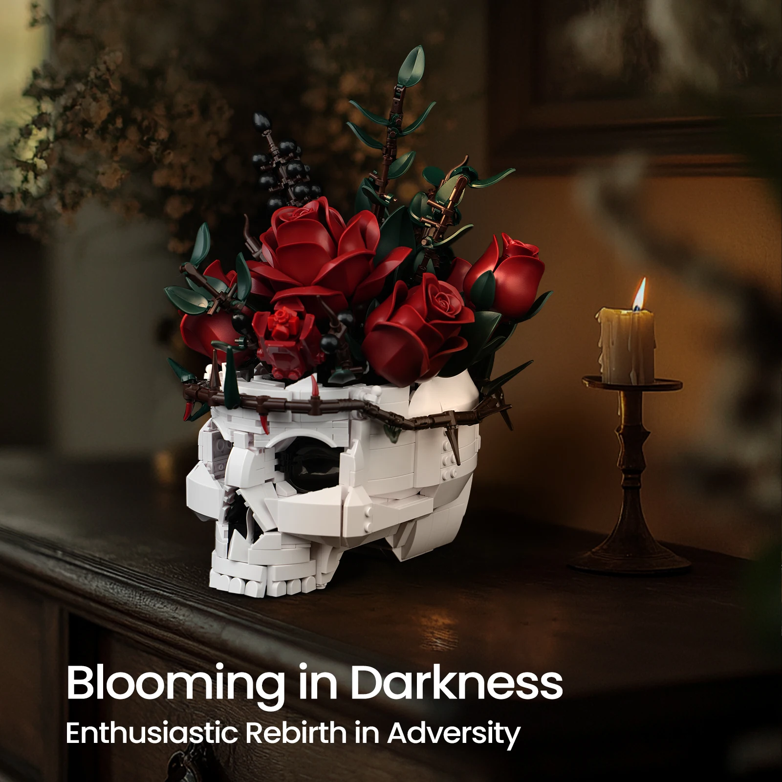 SupreOwls Skull Flowers Building Blocks Set Gothic Roses Bouquet