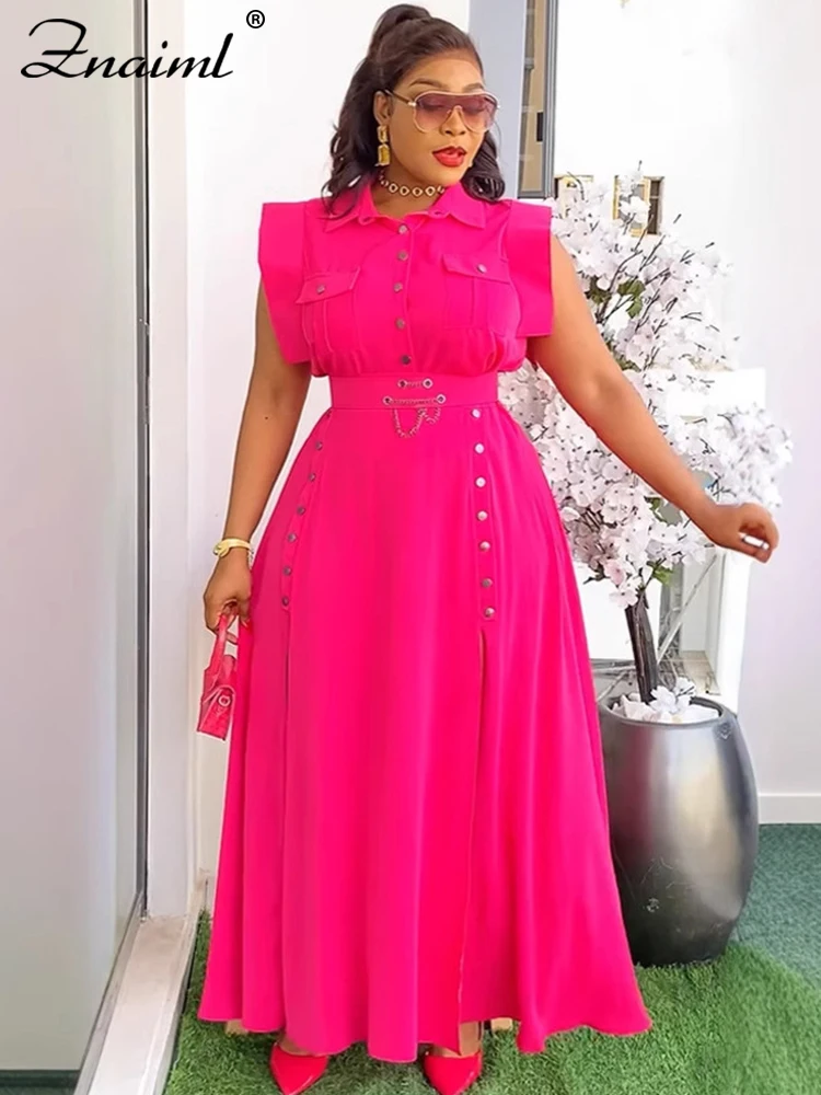 

Znaiml Summer Birthday Party Evening 2 Piece Dress Set Women Sleeveless Shirt and Cargo Split Long Skirts Suit Vacation Outfits