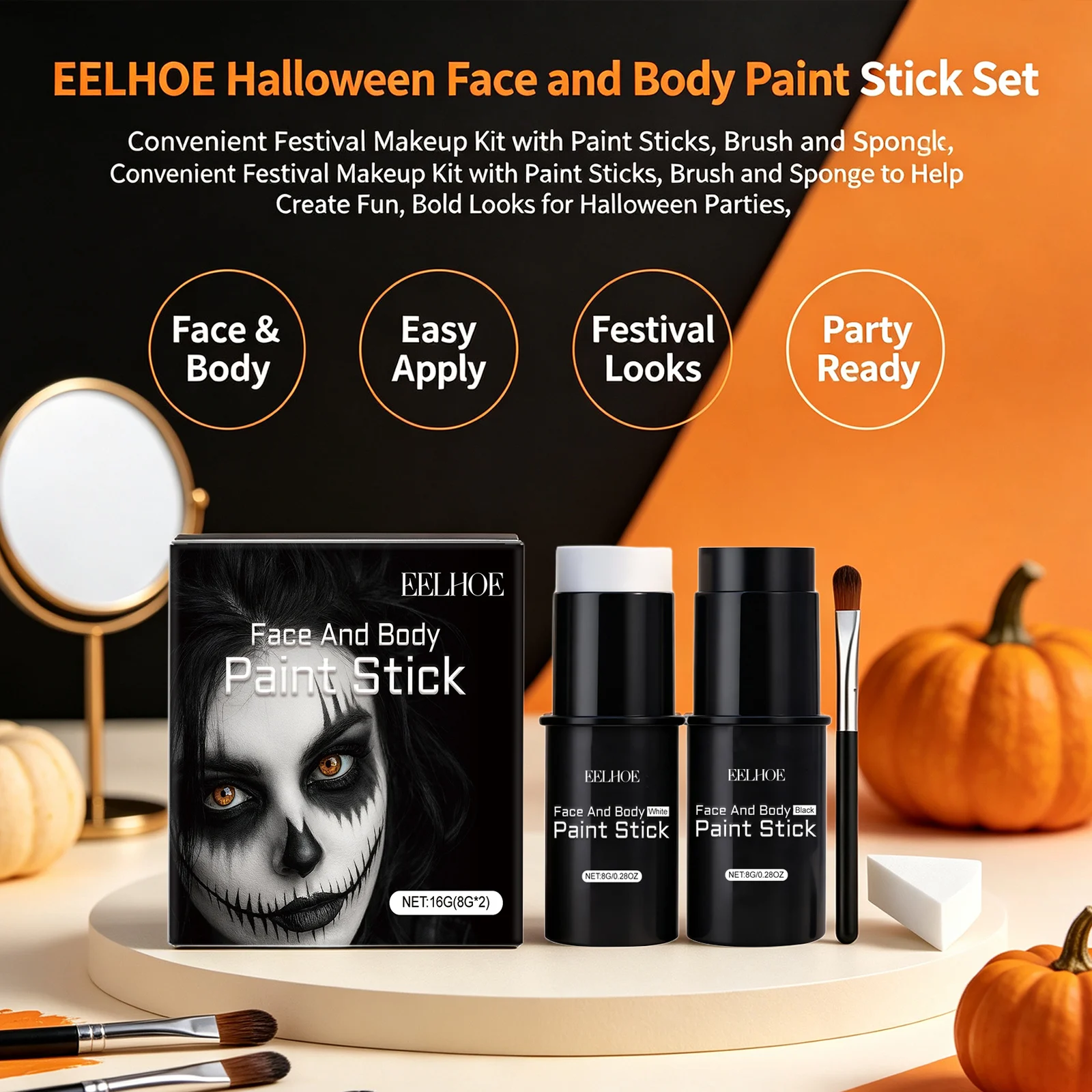 Halloween Face & Body Paint Stick Kit Special Effect Cosmetic Skeleton Zombie Vampire Cosplay Costume Party Painting Makeup Set