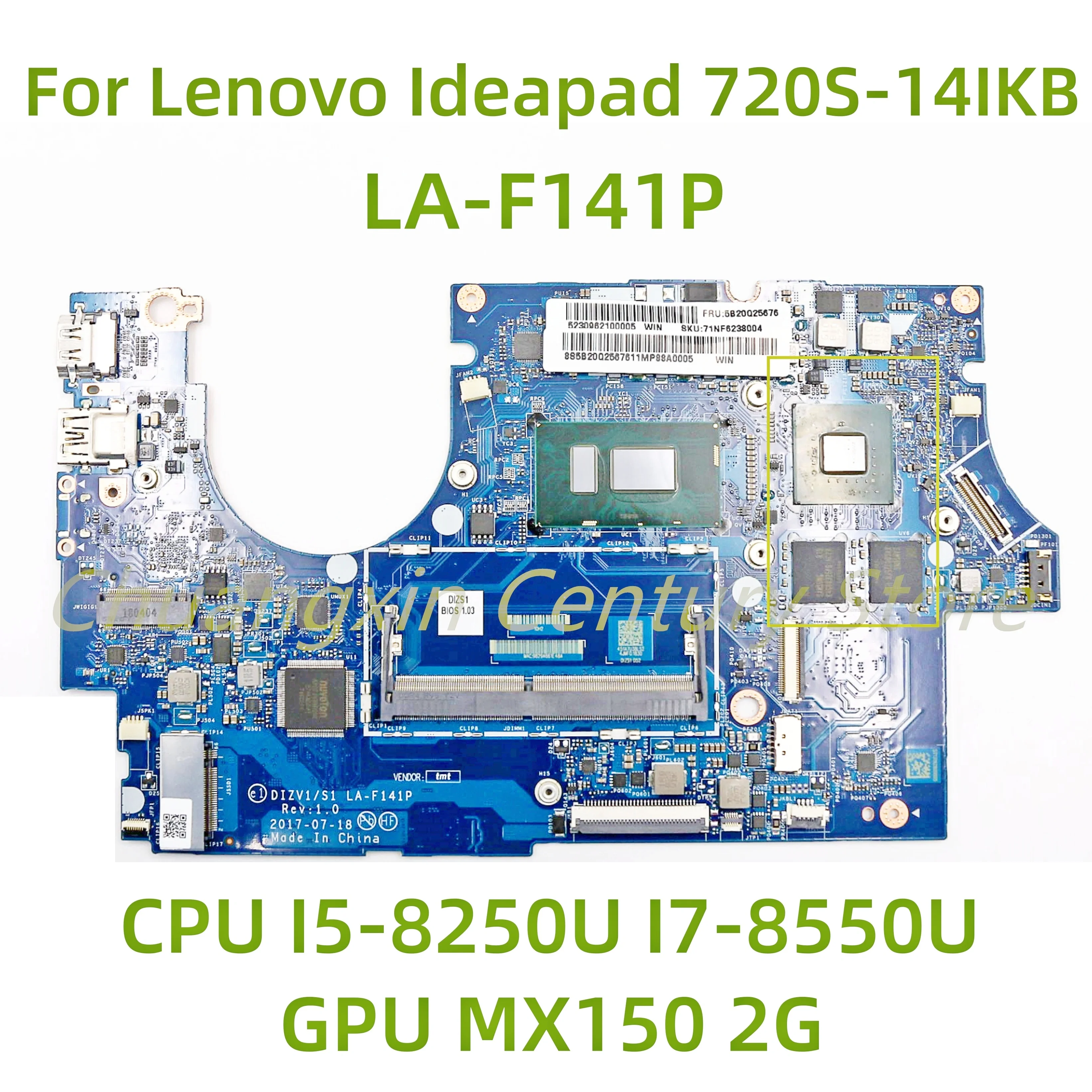 

LA-F141P motherboard suitable for Lenovo Ideapad 720S-14IKB laptop CPU I5-8250U I7-8550U GPU MX150 2G 100% test ok shipment