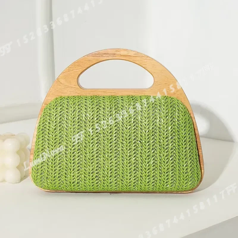 Nuevo Bolso de Cena con Asa de Madera Maciza Crescent, Bolso de Mano de Paja Tejida para Verano, Bolso de Hombro con Cadena, Bandolera, Bolso de Viaje, Bolso de Playa, Bolso de Compras