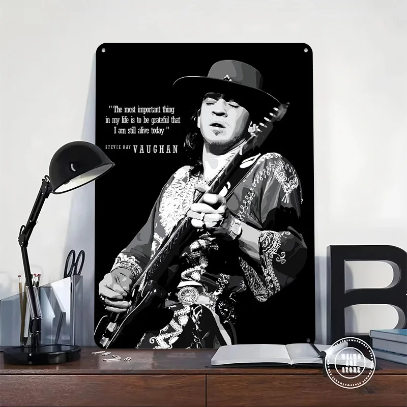 Stevie Ray Vaughan Black and White Portrait 3D Texture Metal Poster Customized Wall Art Tin Sign Gift for Mancave Room Ornaments
