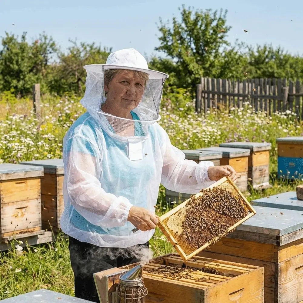 

Безопасный дышащий костюм пчеловода из сетки, полукомбинезон с капюшоном и вуалью, износостойкий, защитный от пчел, для пчеловодства
