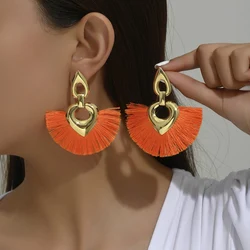 Wholesale Bohemian Vintage Colored cotton Tassel Earrings Heart hollow design Pagoda fan Dangling Earrings Eardrop Female