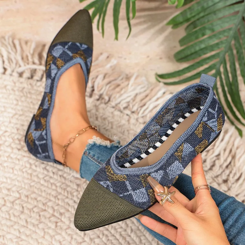 Spring Autumn Pointed Toe Knitted Mesh Women's Flats and Loafers 2026 New Simple Lightweight Casual Women Shoes Лоферы Женские