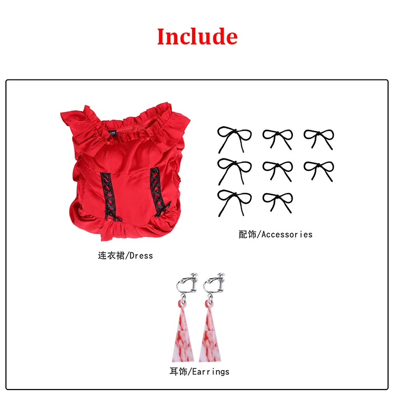 Anime May I Ask for One Final Thing Scarlet El Vandimion Cosplay Costume Red Dress Ice Rose Earrings Wig Women Halloween Outfit - view 5