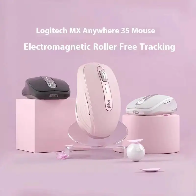 Mouse Nirkabel Logitech Versi Mac Bluetooth Senyap Portabel Kantor Apple Pink Girl MX Anywhere 3S