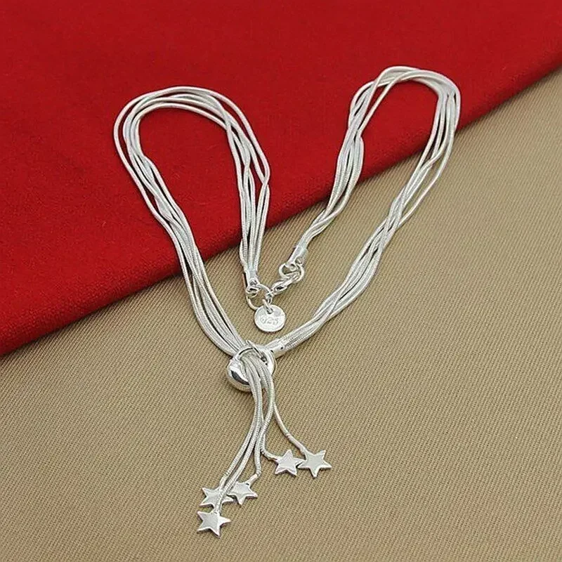 

Chuangcheng Stellar Glamour 925 Sterling Silver Snake Chain Star Necklace Wedding Engagement