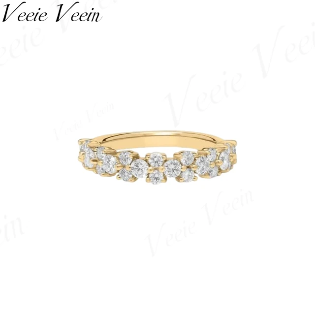 Veeie Veein Jewelry Women Dainty Fresh Moissanite Ring 18K Gold Plated Solid S925 Sterling Silver Jewelry