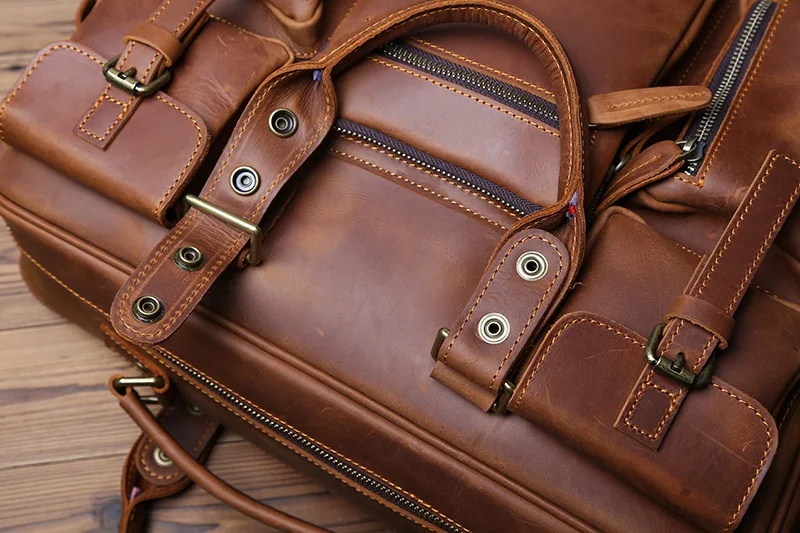 Retro Herren Leder Handtasche Oberschicht Rindsleder Aktentasche Große Kapazität Reisetasche Crazy Horse Leder Laptop Umhängetasche NZPJ – Detail 11