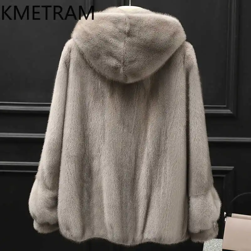 Real Mink Fur Coat Women Luxury Short Coats with Hood Ladies 2024 New in Outerwears Korean Fashion Winter Clothes куртка женская