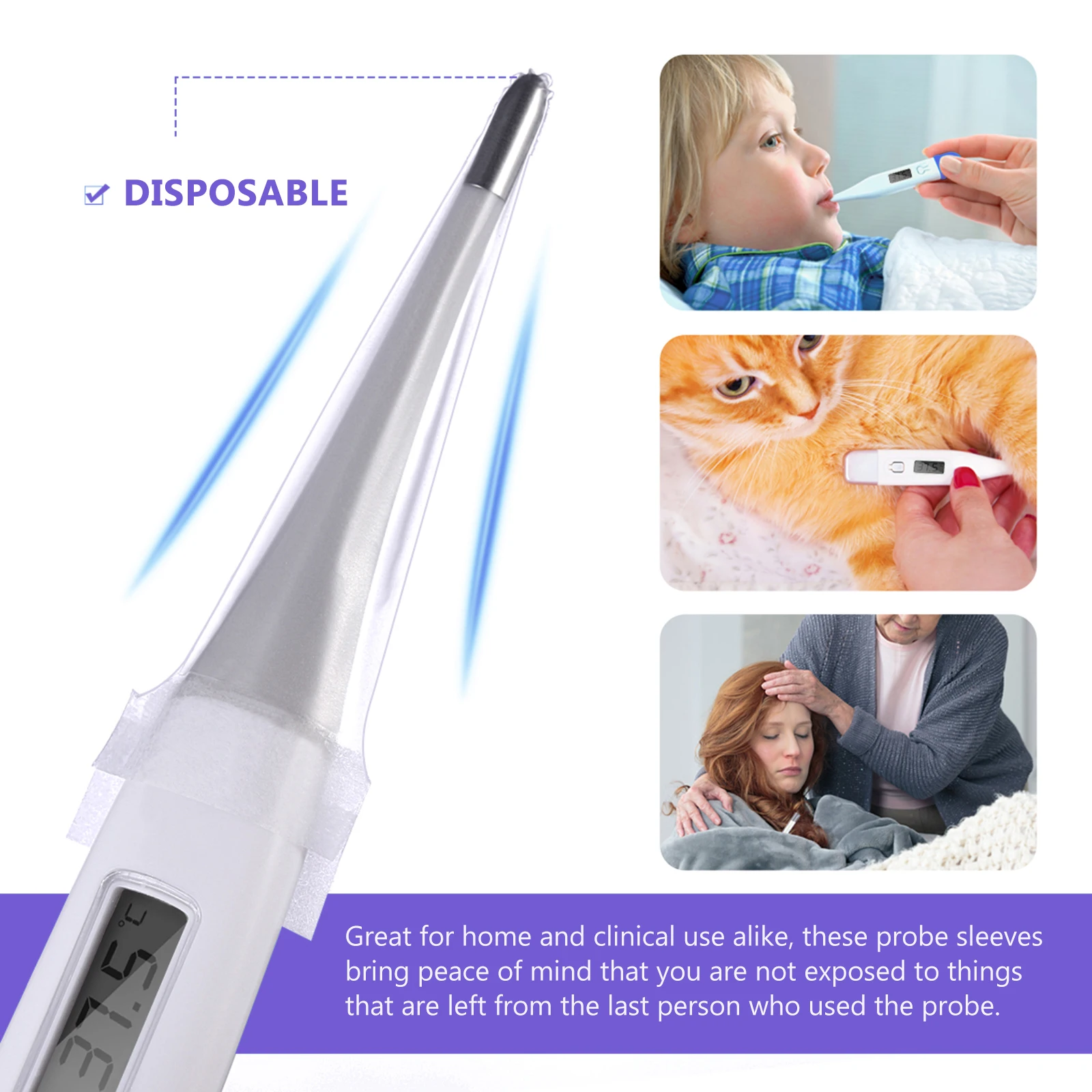 

100pcs Thermometer Covers Disposable Probe Sleeves for Oral Rectal Digital Thermometers Baby Clinical Use Sanitary Protection