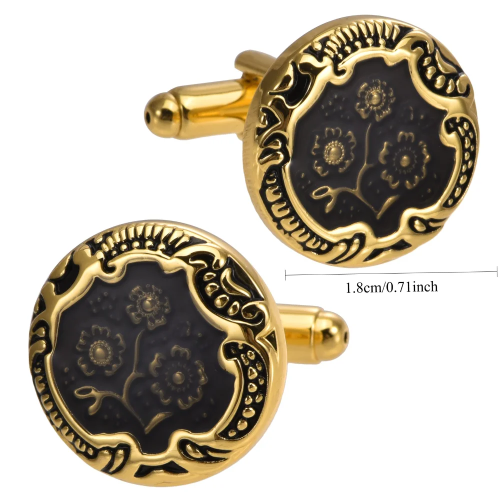 Vintage Golden-plated Floral Pattern Cufflinks Contrasting Color Carved Men's Business Formal Wear Banquet Cufflinks Accessories