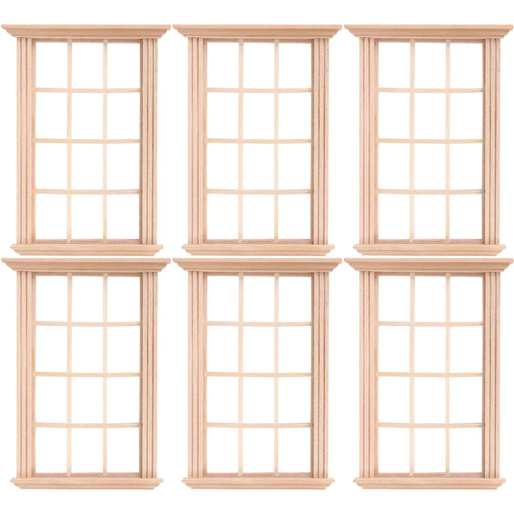 

Набор из 6 деревянных миниатюрных оконных рамок для декора и росписи, аксессуары для миниатюрных домиков, реалистичные мини-окна для кукольных домиков