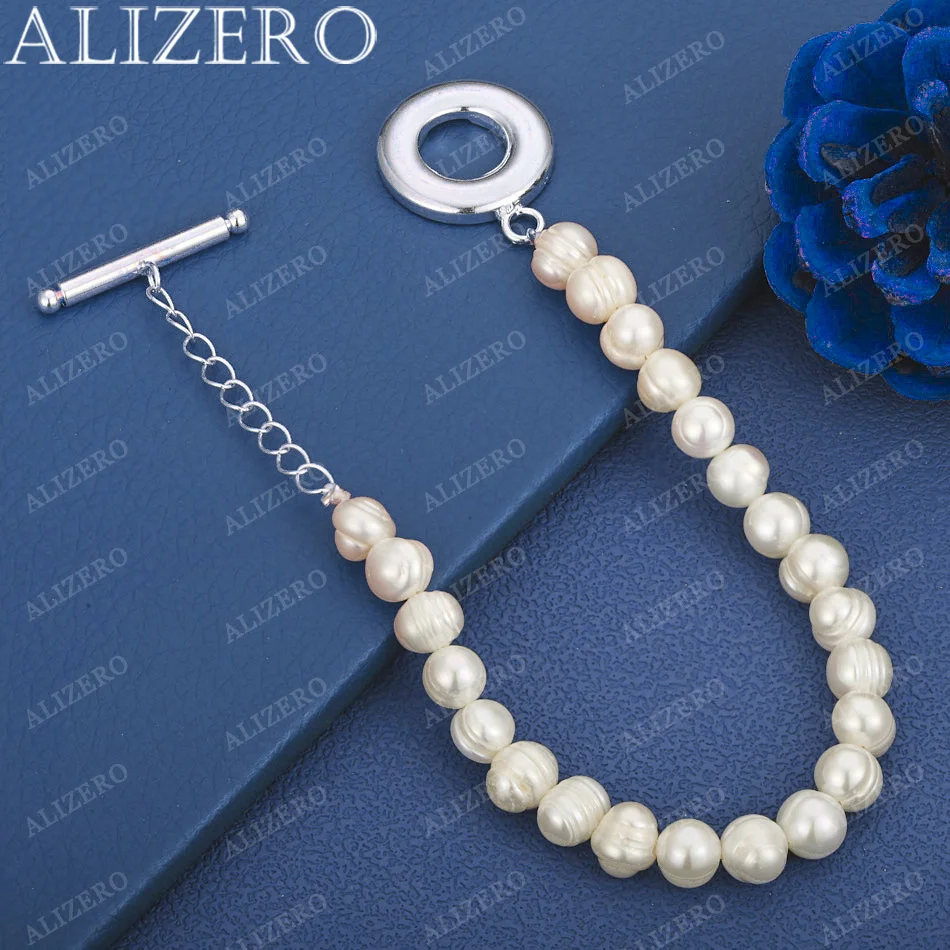 

ALIZERO 925 Sterling Silver Double Row Artificial Pearls Bracelet Chain For Women Wedding Engagement Party Fashion Jewelry