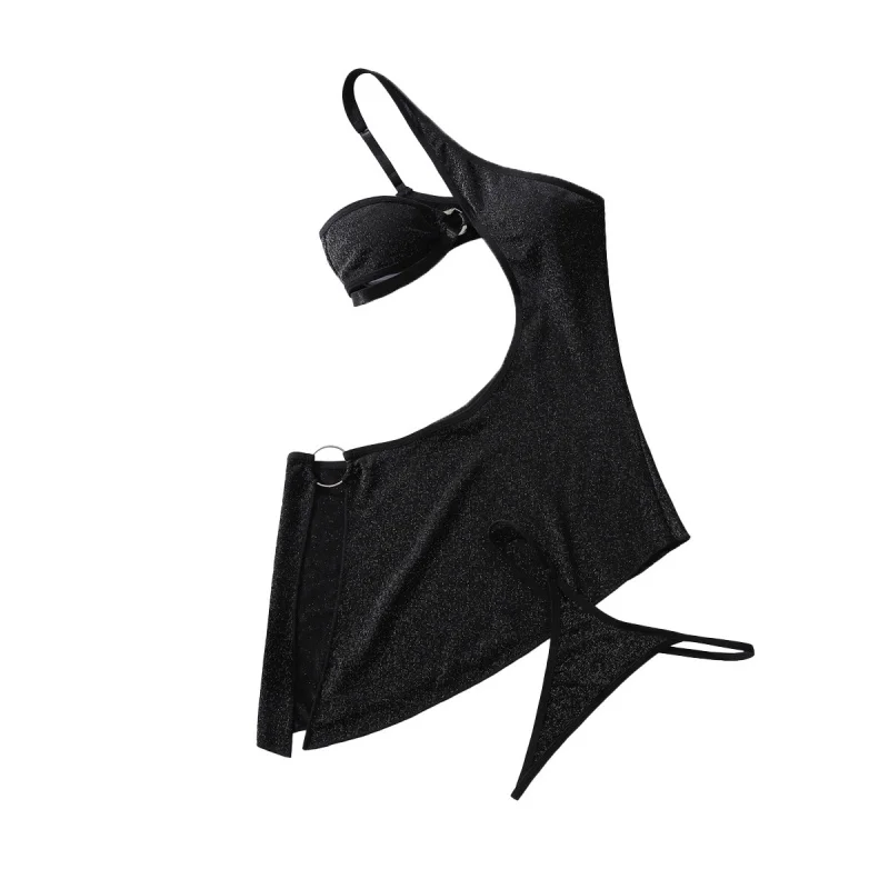 Kitten2025Fashion New Hollow Out One-Shoulder Strap Vacation Style Bodysuit Shaping Lingerie Set