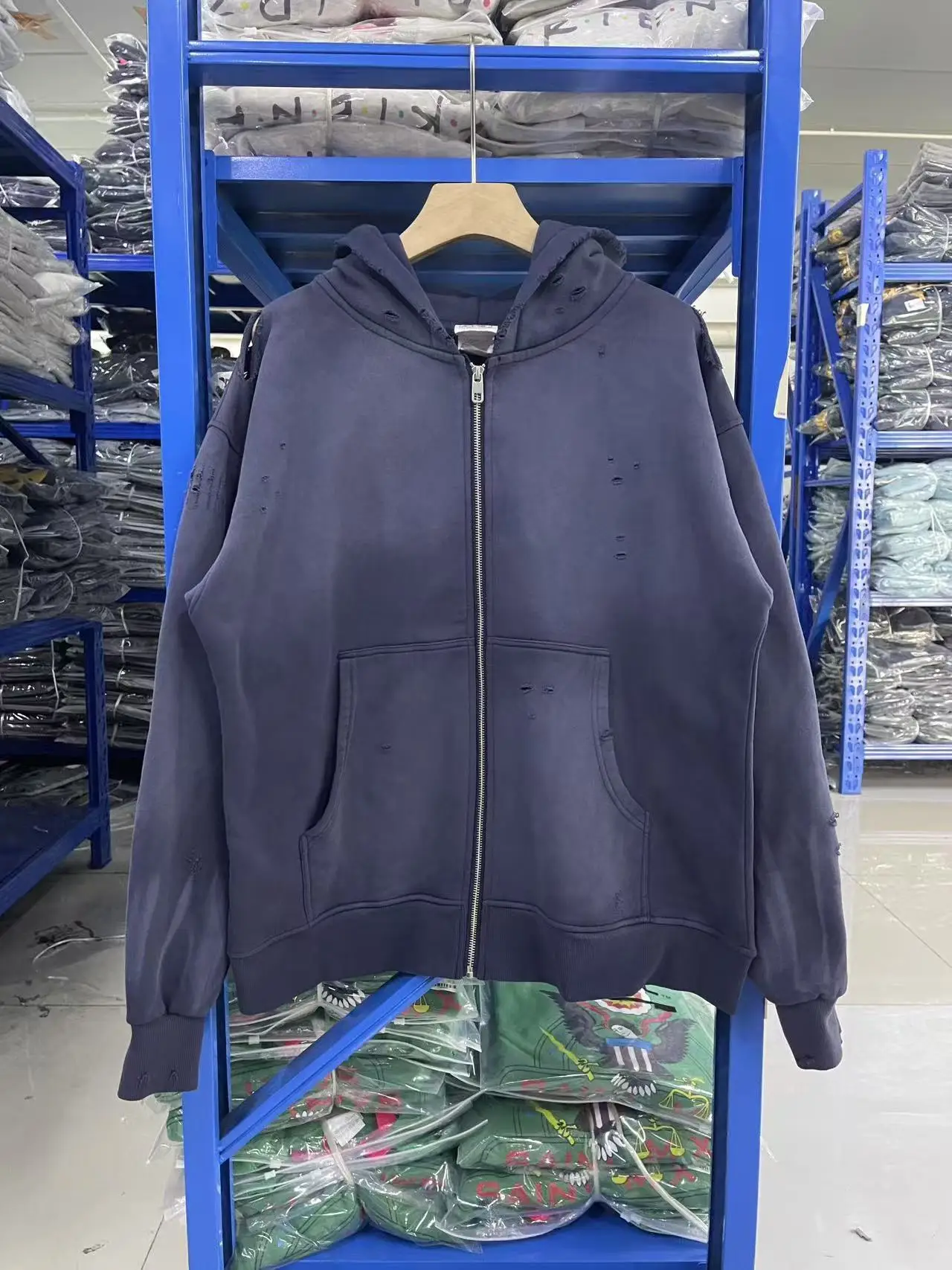 New Luxury Men SSSAINT LOUIS ZIP UP Washed Ink Purple Hoodies Hoody hooded Sweatshirts velvet Cotton Thick Fleece US size A128