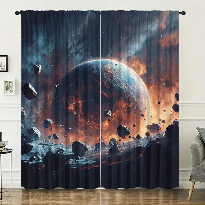 Space planet meteorite curtain, pocket rod installation, suitable for bedroom, living room, balcony, and decorative use