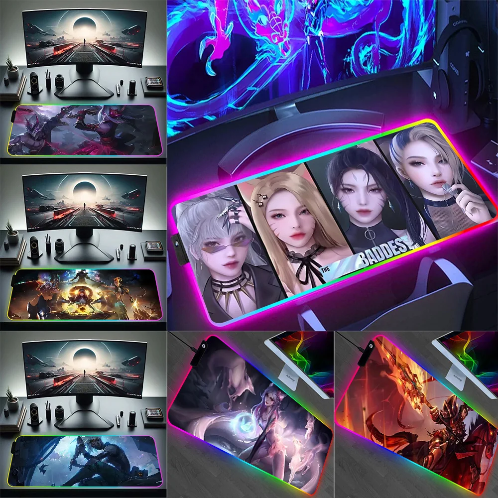 

League of Legends RGB Pc Gamer Keyboard Mouse Pad Mousepad LED Glowing Mouse Mats Rubber Gaming Computer Mausepad