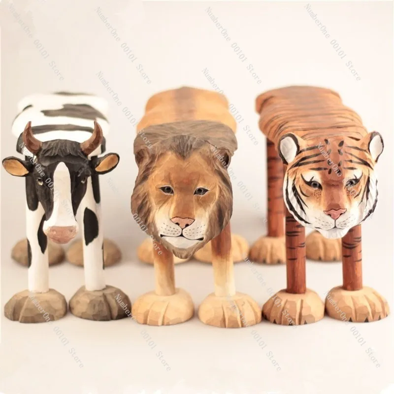Solid Wood Hand Carved Baby Animal Stool Medium Size Kids Low Seat Creative Home Footstool Nordic Nursery Furniture Cute Cartoon