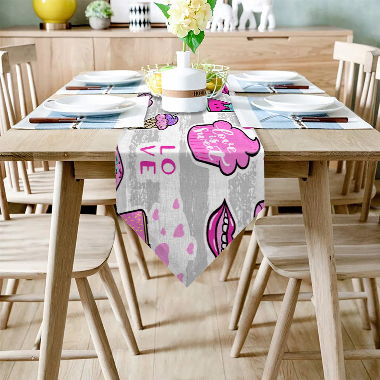 Pink Rose Lip Love Modern Fashion Table Runners for Wedding Hotel Dinner Party Home Decoration Table Runner Cloth Cover