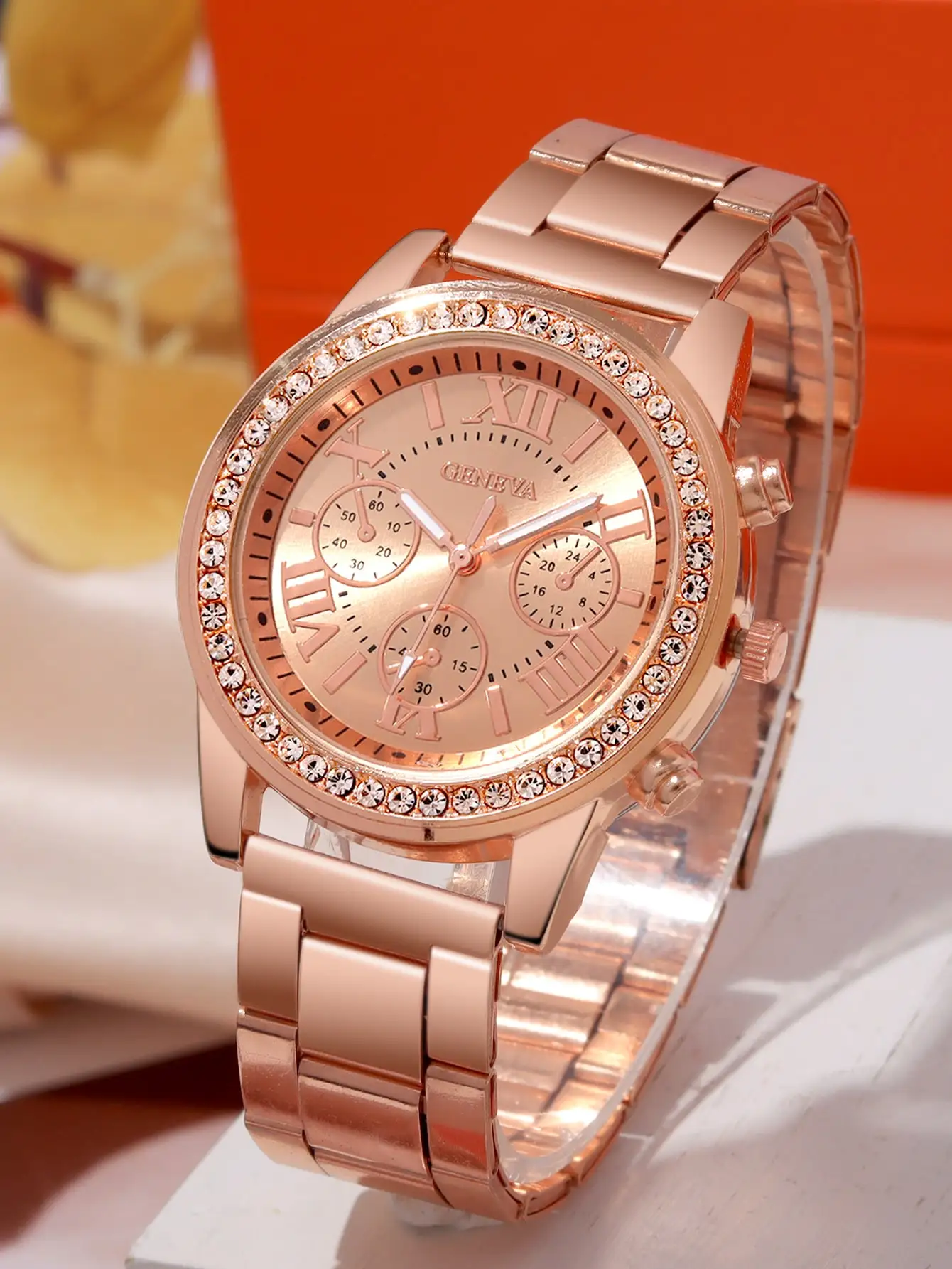 Geneva alloy diamond studded steel strip watch for men, Geneva quartz watch for men