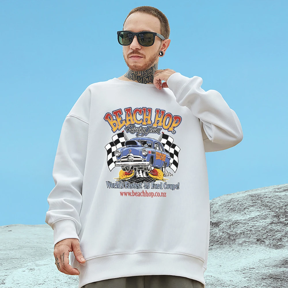 

Beach Hop Racing Team Printing Mans Cotton Pullover Spring Thick Crewneck Hoodies Oversize All-math Clothing Couple Sweatshirts