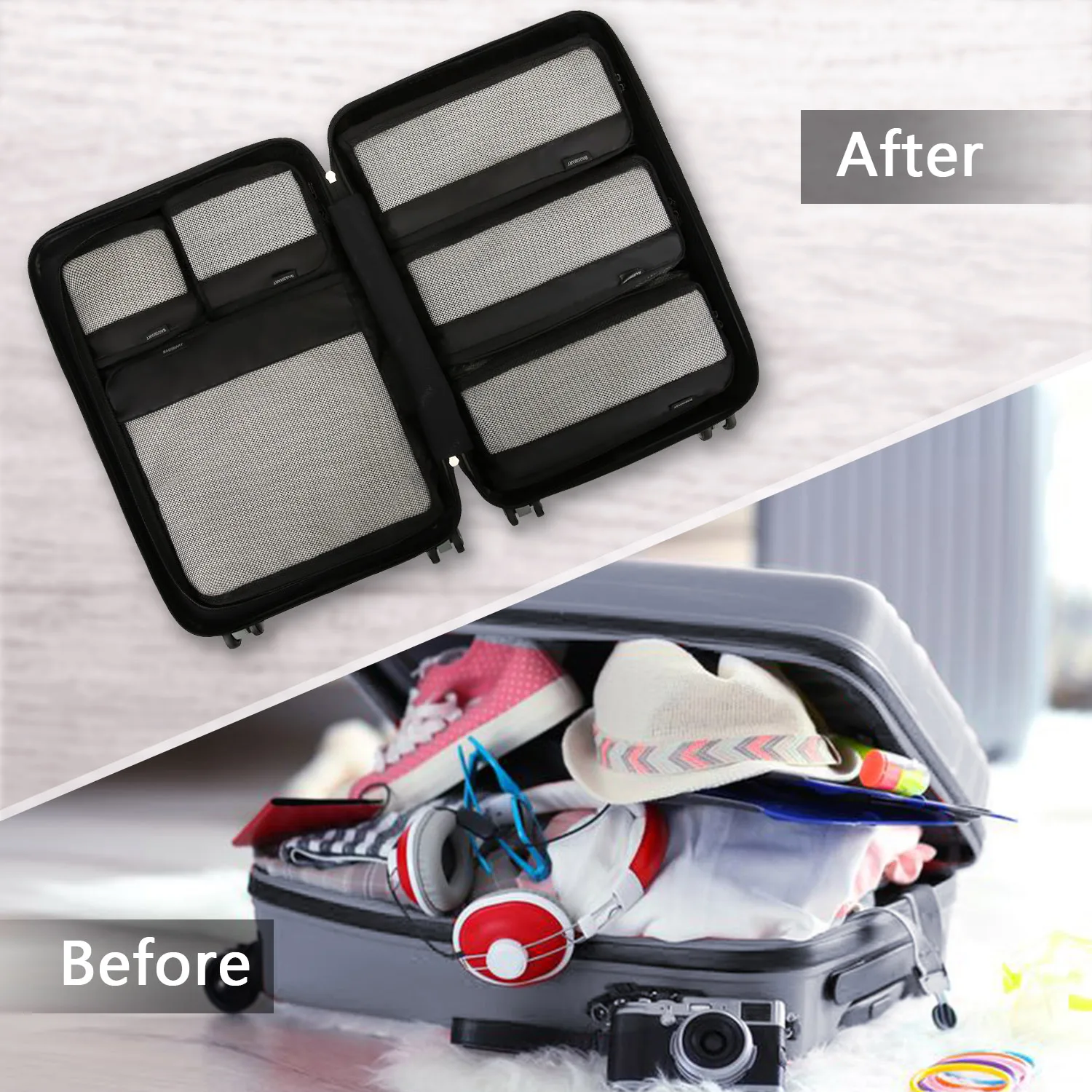 BAGSMART 7 Pcs Suitcase Organizer Lightweight Travel Storage Bag Nylon Portable Home Wireframe Zipper Clothes Storage Box