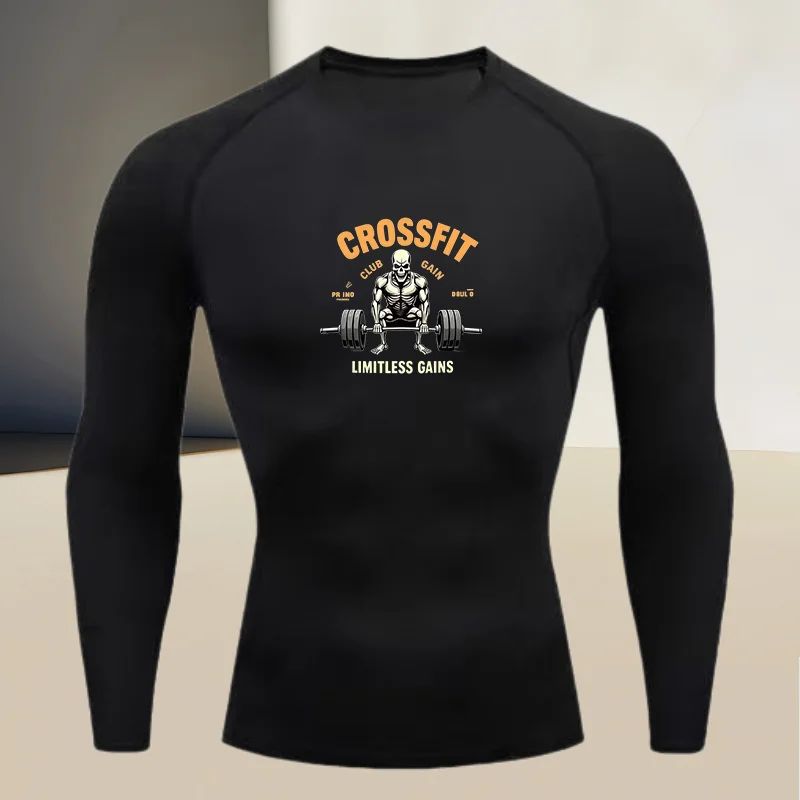 Men's long sleeved jogging, diving, tight fitting, fast drying T-shirt, muscle shaping clothing, high elasticity fitness top
