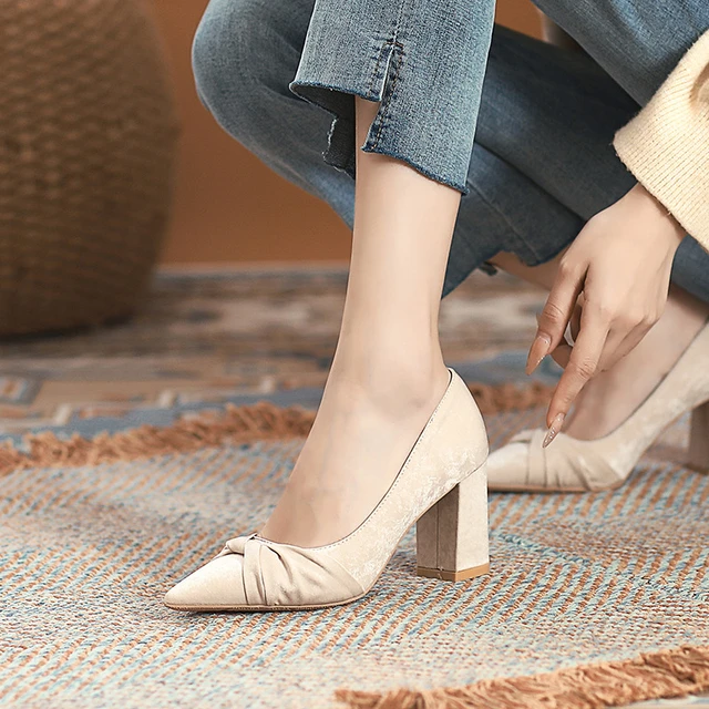 Sepatu hak tinggi wanita Kasut Pump hitam tumit rendah kecil besar ukuran 30 44 AliExpress