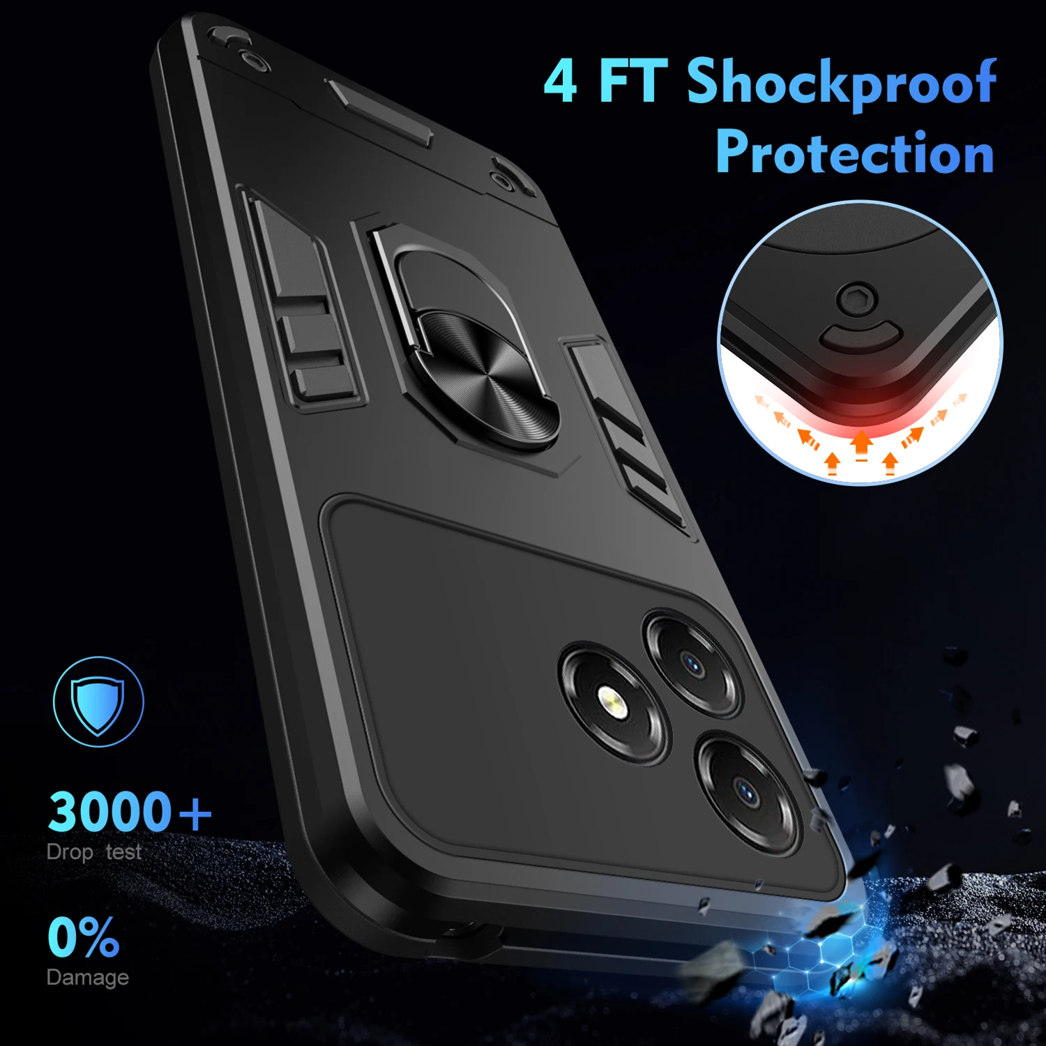 Military Grade Shockproof Case for ZTE Blade A36 A56 A76 4G Protective Cover Ring Stand Holder Fundas Coque view 4