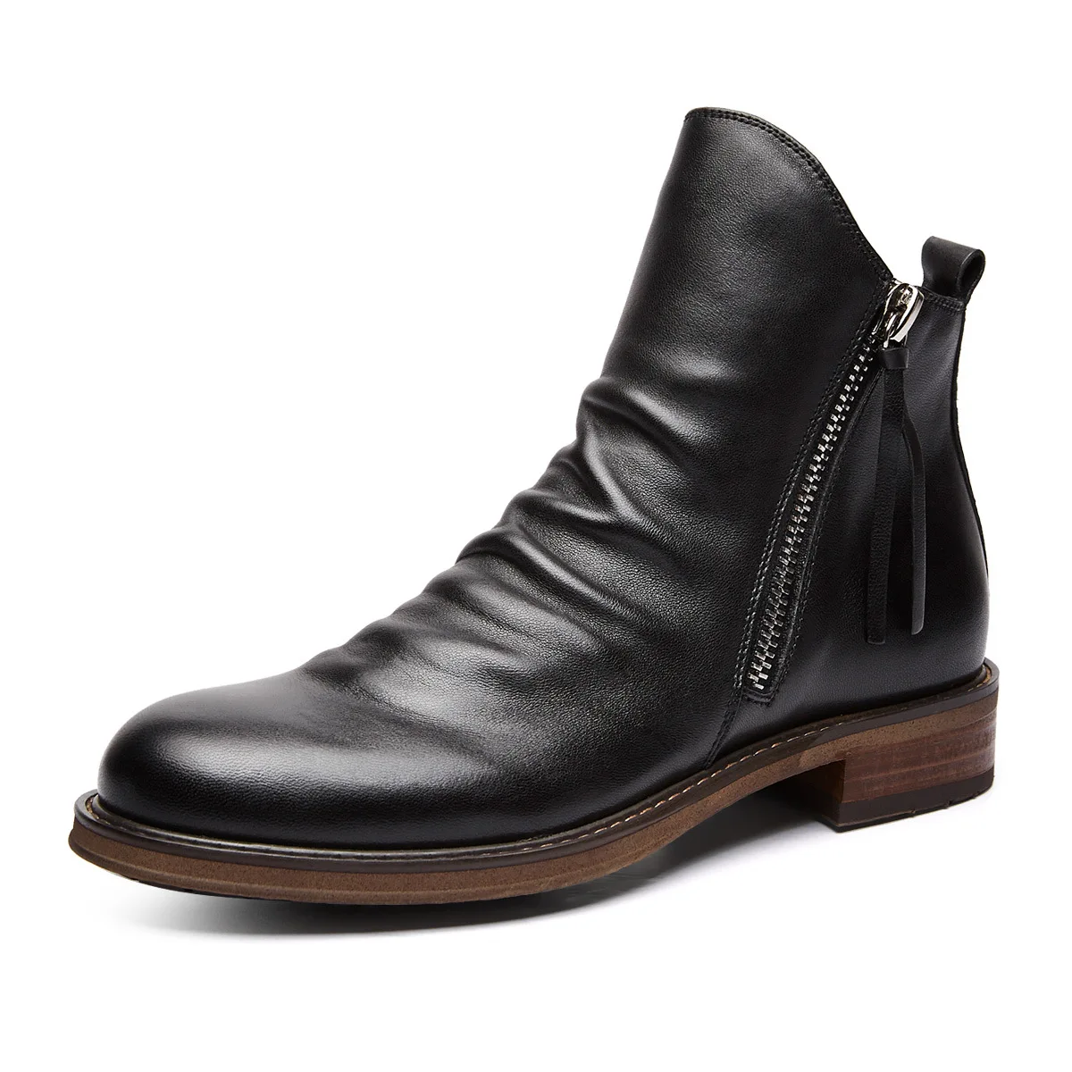 Botas altas para hombre, Botas de cuero informales de alta calidad, botines con cremallera lateral Retro, Botas de motocicleta a la moda, Botas de Motociclista