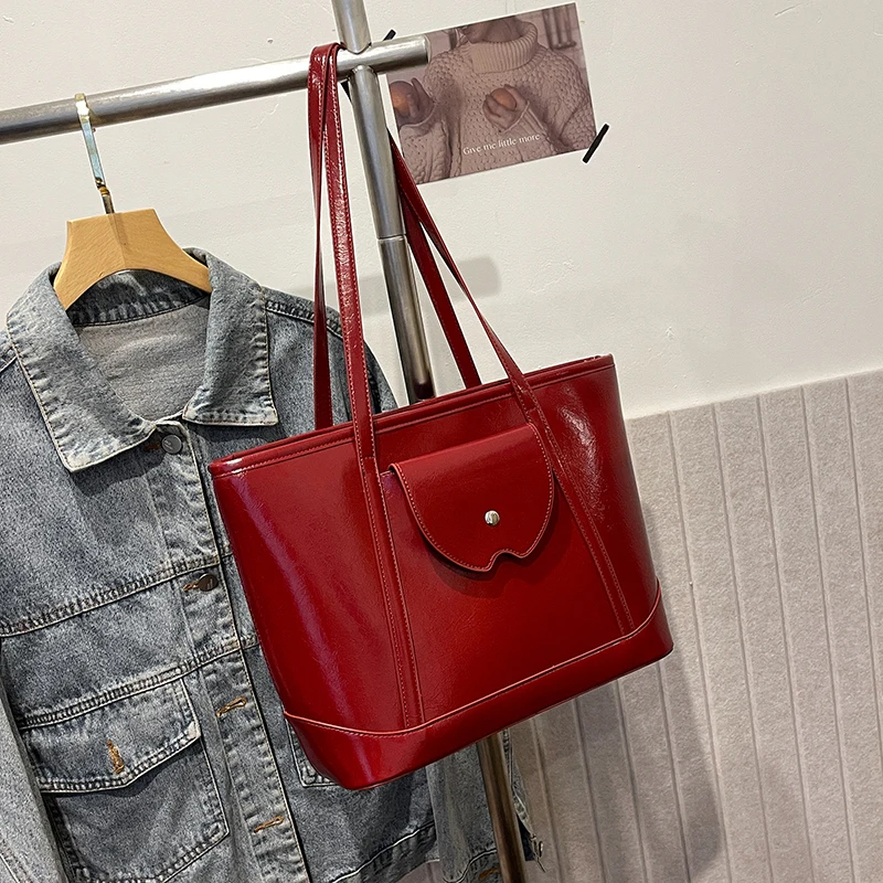 Bolso de mano de piel sintética para mujer, bolsa de hombro informal de gran capacidad, con asa, para ir de compras, 2024