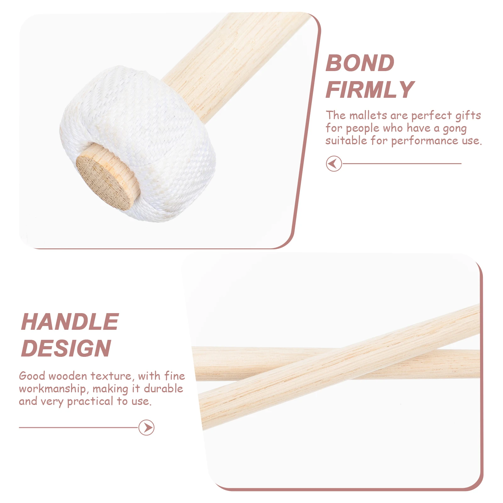 

2pcs Wooden Mallets For Rubber-Head Hammer With Wood Handle Percussion Parts Gong Accessories Small Gong Beater Ideal