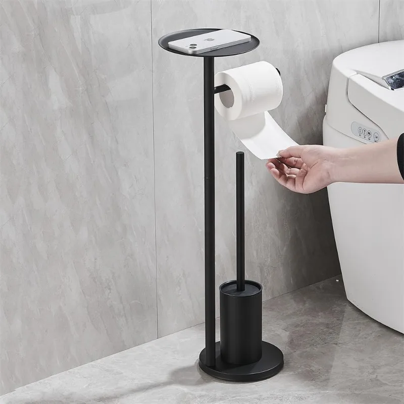 Floor-to-ceiling toilet paper holder Standing tissue holder Household bathroom Integrated storage Toilet brush Roll paper
