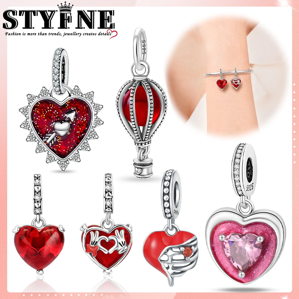 

925 Sterling Silver Valentine's Day Collection Red Heart Original Bracelet Charms Fit Women Jewelry Party Beads DIY Fine Gifts