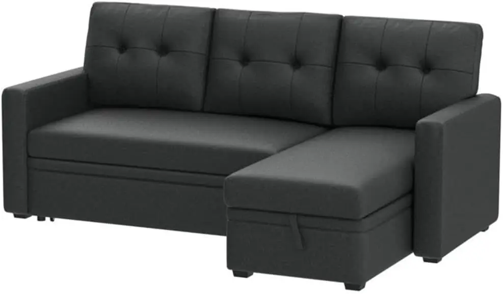 L-Shaped Polyester Fabric Reversible, Easy Convertible Pull-Out Sleeper Sectional Sofa/Storage Chaise ，Dark Gray