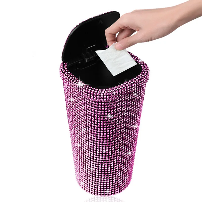 Seat Center Square Cans Storage Waste Garbage Bin Coin Cup Bling Car Acsessories Interior Auto Supplies Plastic Mini Trash Can