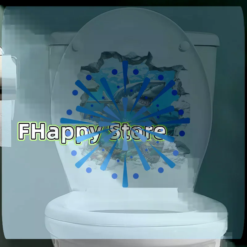 [MA]Breaking The Wall Shark Toilet Sticker Bathroom Beach Floor Decal Waterproof Anti Slip Removable Seashore Bathtub Decor[MA]