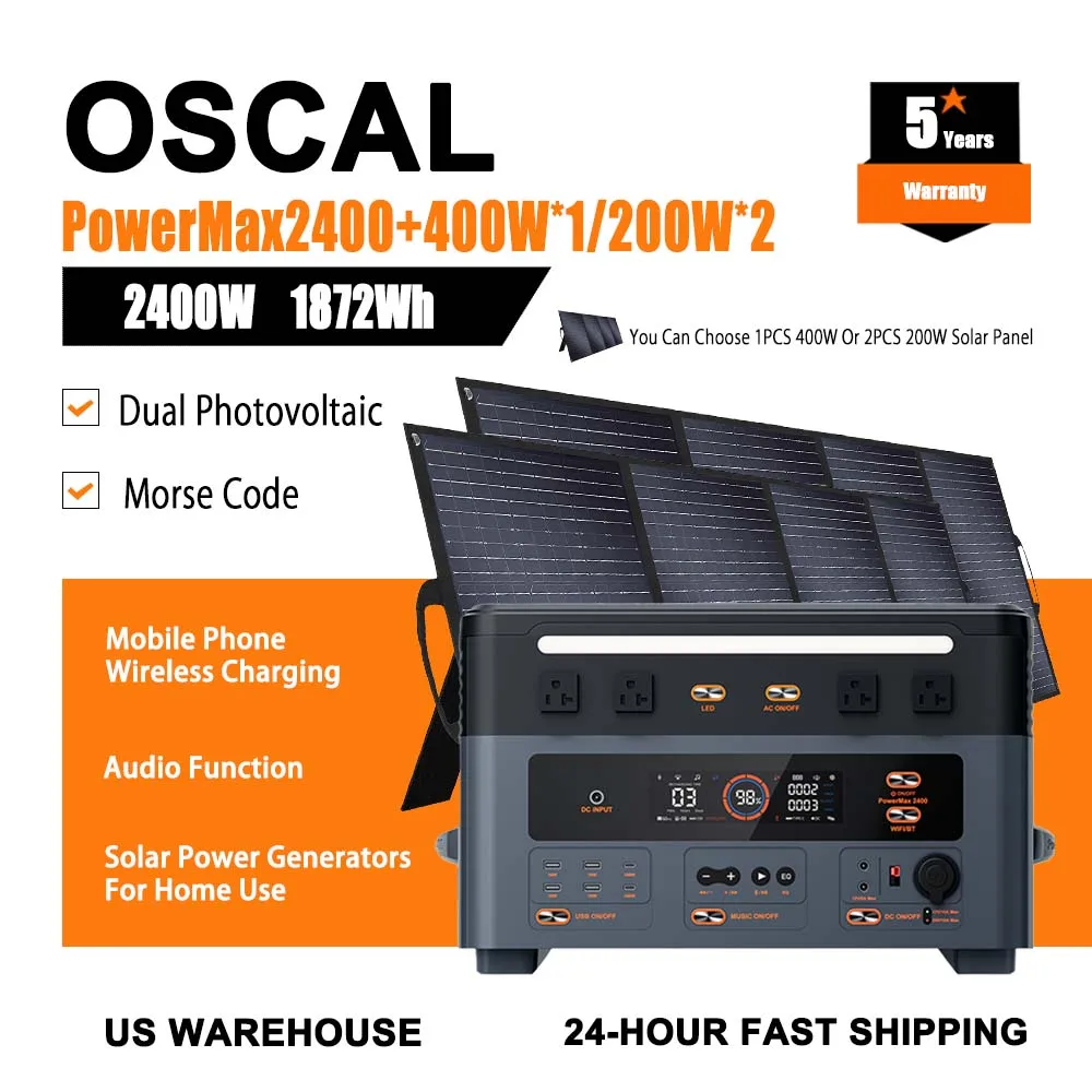 

1872Wh High-quality Power Station PowerMax2400,Optional 400W*1 Or 200W*2 Solar Panel MPPT 800W+300W,For Emergency Power Supply