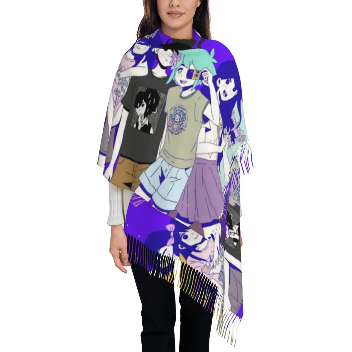 

Женский шарф с кисточкой, игра Омори, большая зимняя теплая шаль, накидка, солнечный базилик, подарки героя Акри, шарфы из пашмины