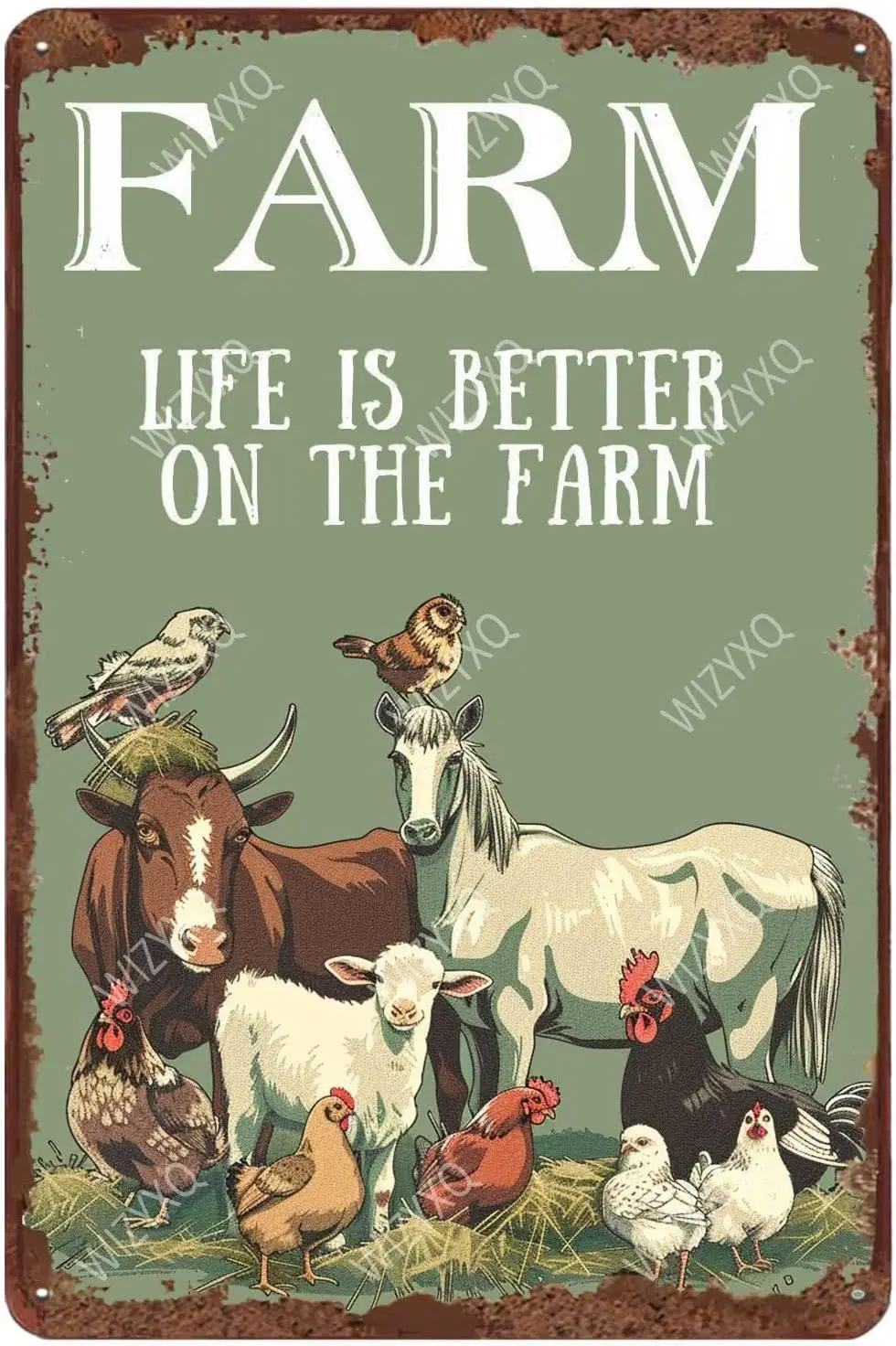 Metal Signs Farm Life Is Better On The Farm A Group Of Animal Cow Sheep Chicken Sign Vintage Aluminum Sign for Home Office Kitch