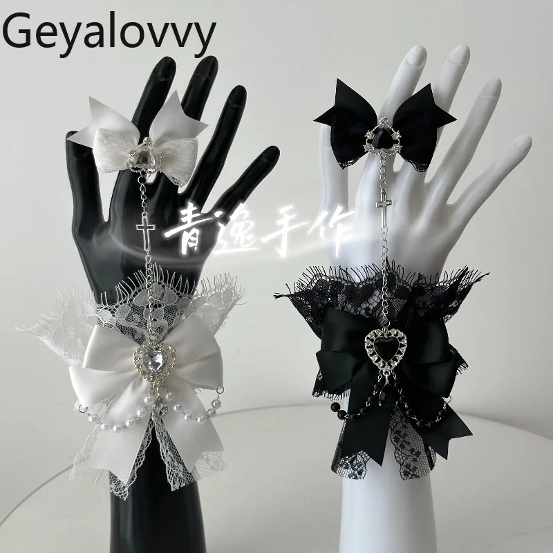 Japanese Gothic Subculture Lace Sleeves Lolita Sweet Girl Bow Hand Accessories Gorgeous Solid Color Versatile Arm Sleeves