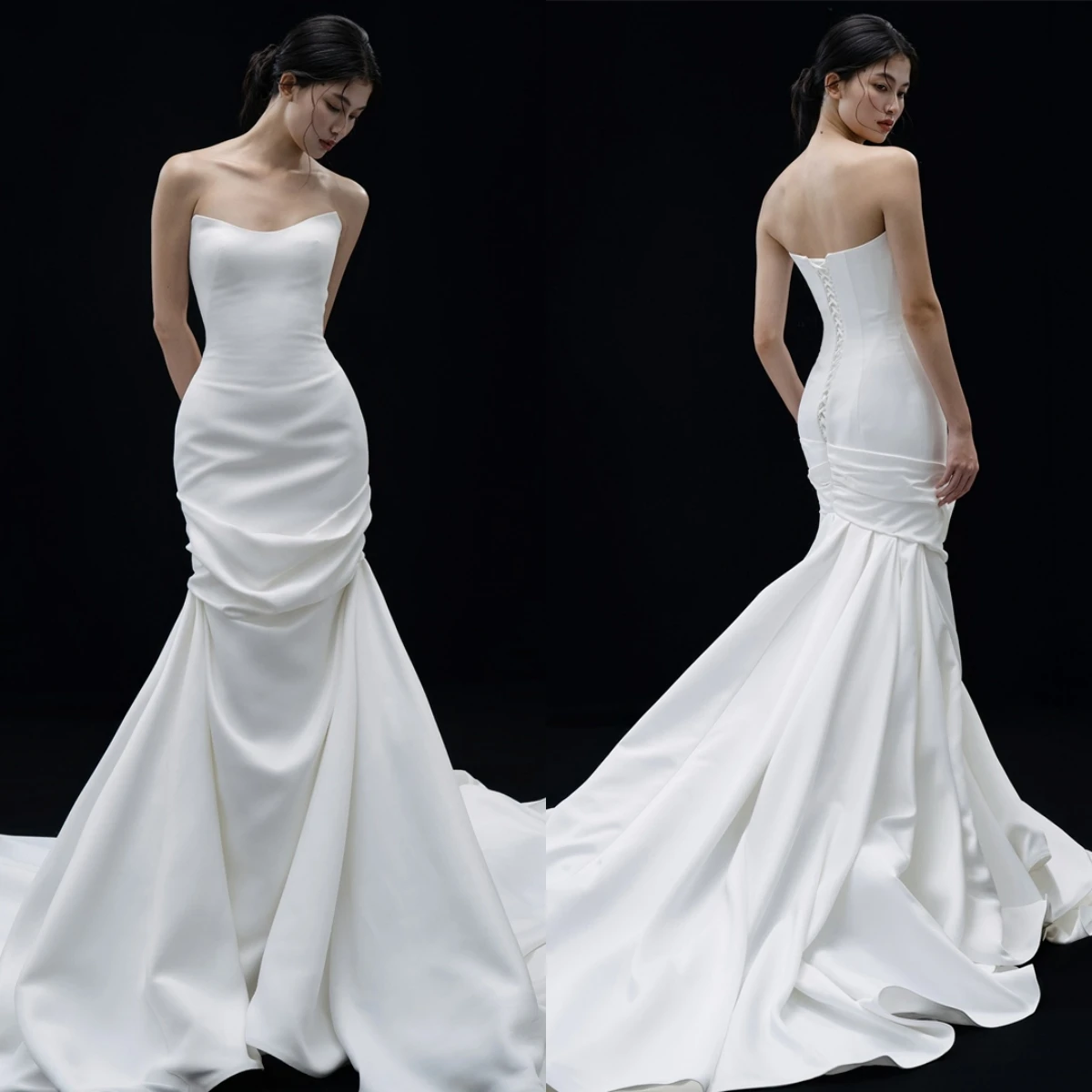 

Элегантное белое атласное вечернее платье по индивидуальному заказу, торжественное свадебное платье без бретелек без рукавов, классические платья для выпускного вечера на шнуровке сзади