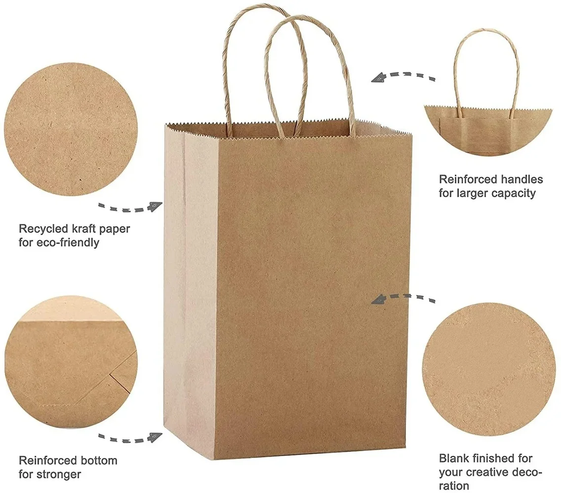 5.9x3.1x8.2 inches Paper Bags Kraft Bags, Solid Color Gift Bags with Handles for Birthday Party Grocery Retail Shopping Business